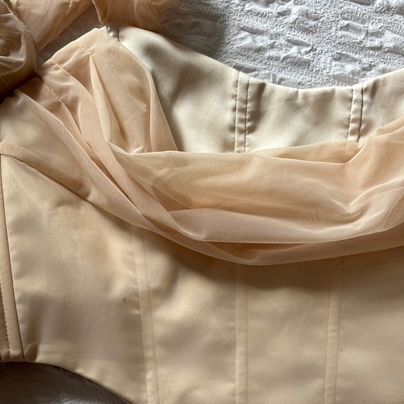 Oh Polly show it off mesh Bardot crop top in sand - Picture 10 of 10